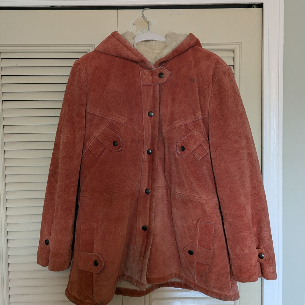 Rust Suede Hooded Jacket with Sherpa Lining - Picture 2 of 7